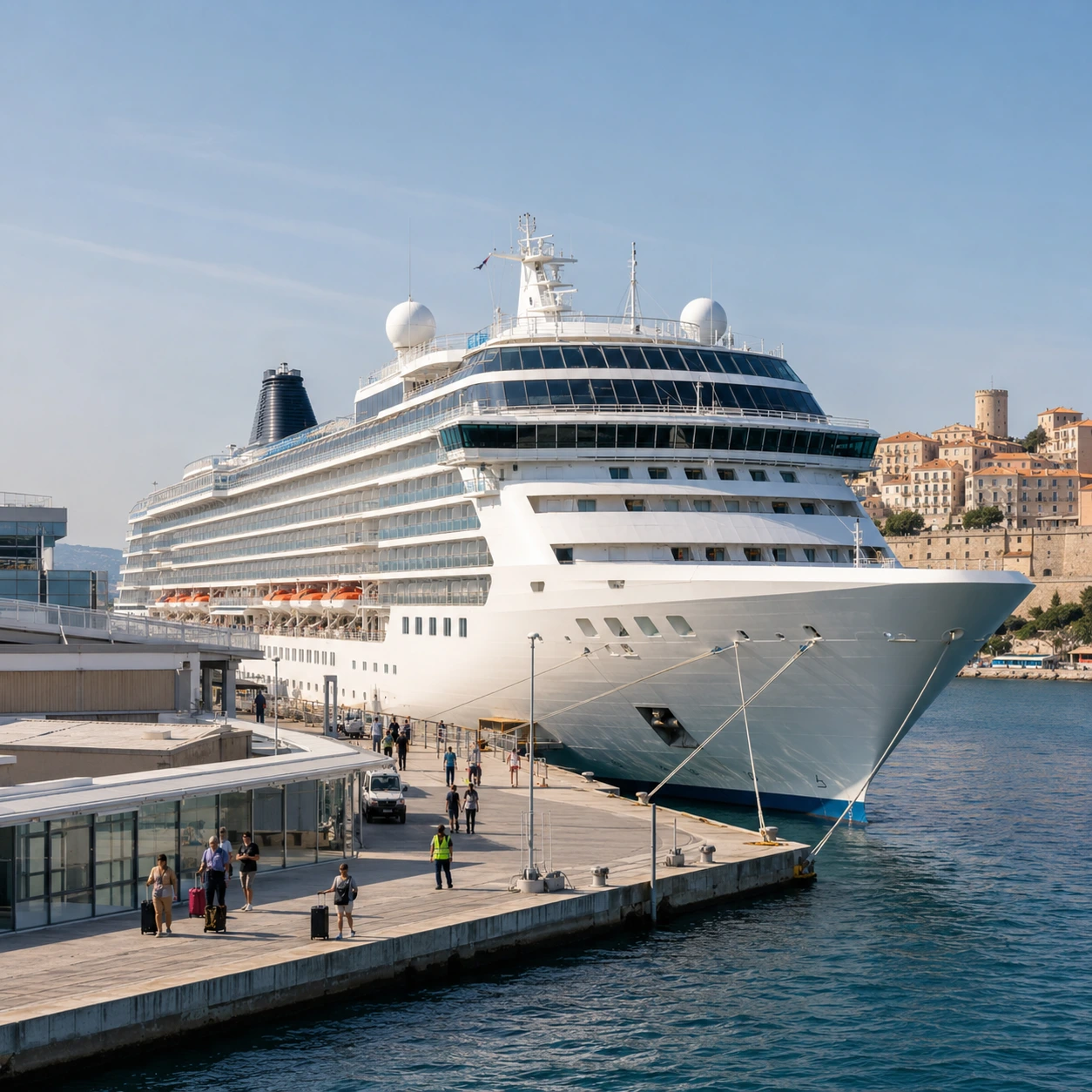 Navire de croisière dans un port méditerranéen